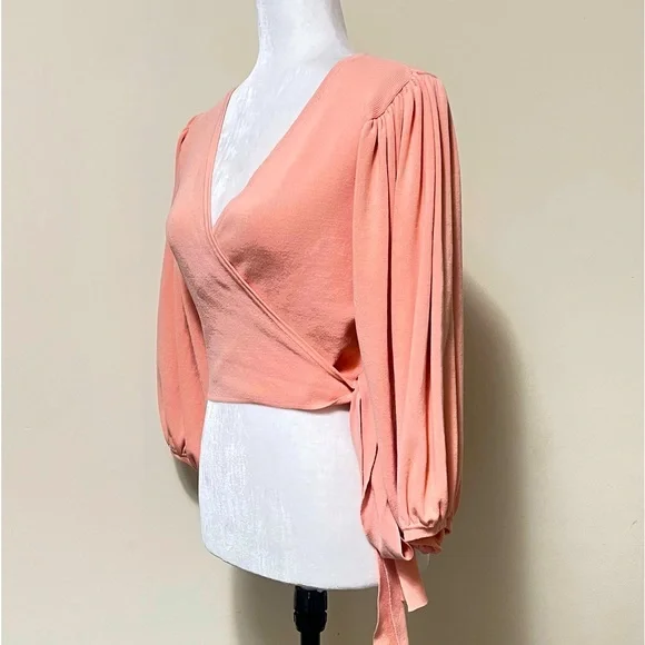 MISSGUIDED new Pink True Wrap Around Straps Crop Balloon Sleeves Knit Top 10/12 - Picture 4 of 16